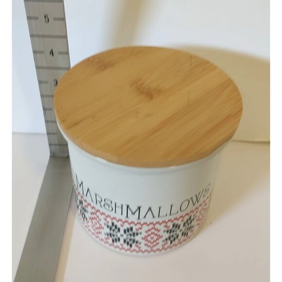 Vintage Festive Ceramic Marshmallow Canister With Bamboo Kitchen Storage - Picture 4 of 5